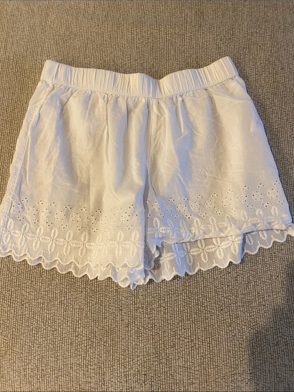 Calypso St. Barth White Eyelet Scalloped Hem High-Waist Shorts